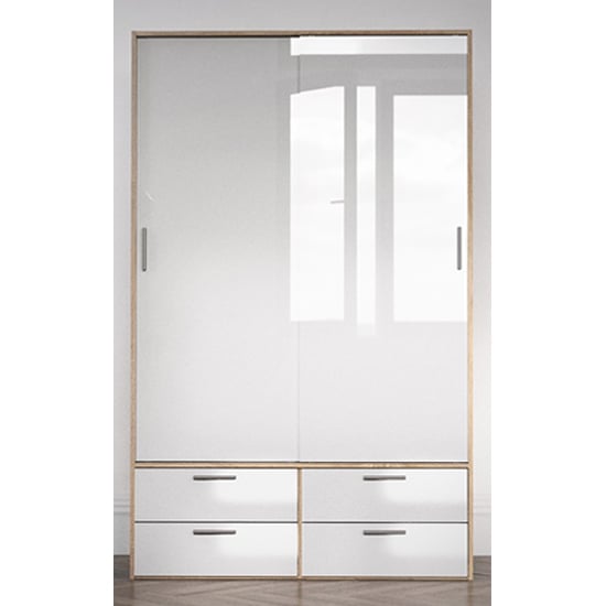 Product photograph of Liston Wooden Sliding Doors Wardrobe In Oak And White High Gloss from Furniture in Fashion