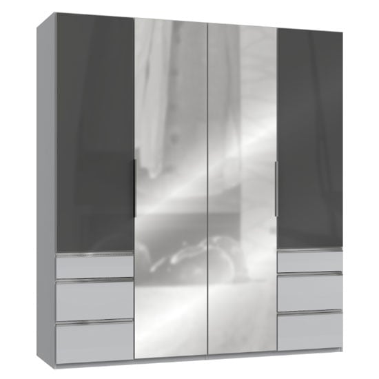Product photograph of Lloyd Mirrored 4 Doors Wardrobe In Gloss Grey And Light Grey from Furniture in Fashion