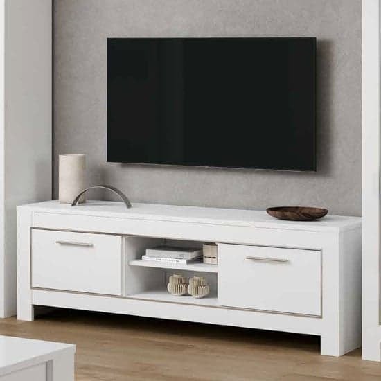Lorenz Modern TV Stand In White High Gloss With 2 Doors