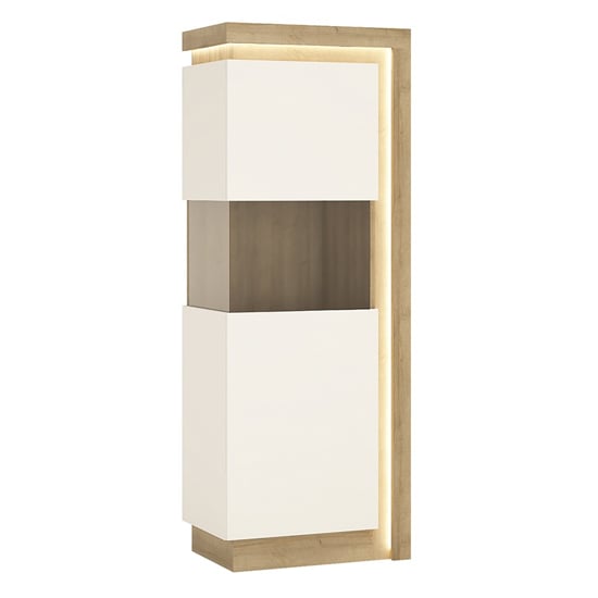 Product photograph of Lyco Led Wooden Left Handed Display Cabinet In Oak White Gloss from Furniture in Fashion