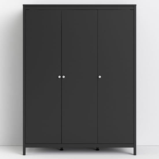 Product photograph of Macron Wooden Triple Door Wardrobe In Matt Black from Furniture in Fashion