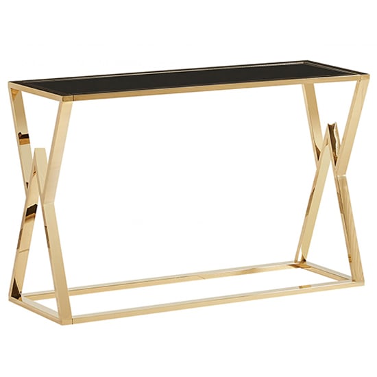 Magni Black Glass Console Table With Gold Metal Frame