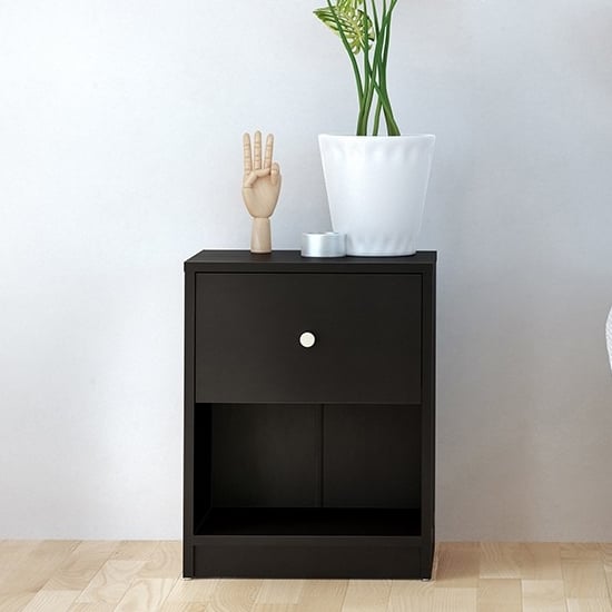 Product photograph of Maiton Wooden 1 Drawer Bedside Cabinet In Black from Furniture in Fashion