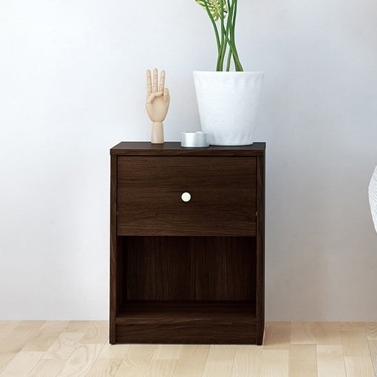 Product photograph of Maiton Wooden 1 Drawer Bedside Cabinet In Dark Walnut from Furniture in Fashion