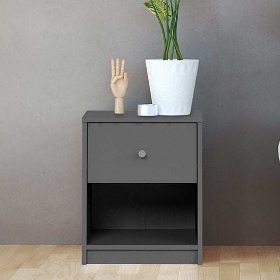 Product photograph of Maiton Wooden 1 Drawer Bedside Cabinet In Grey from Furniture in Fashion