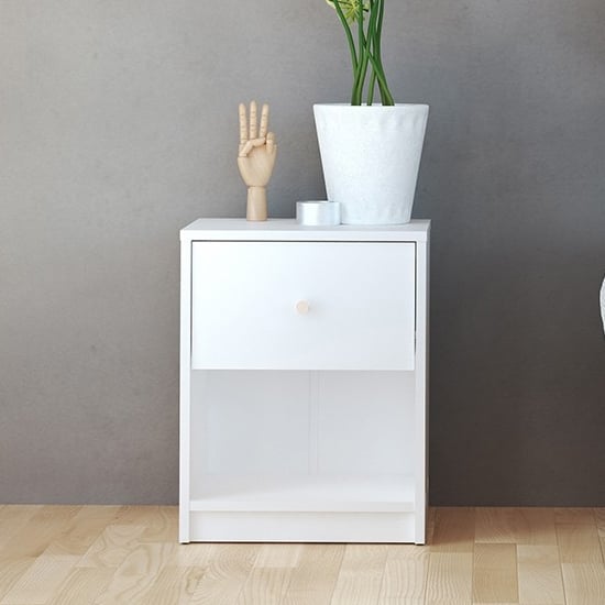 Product photograph of Maiton Wooden 1 Drawer Bedside Cabinet In White from Furniture in Fashion