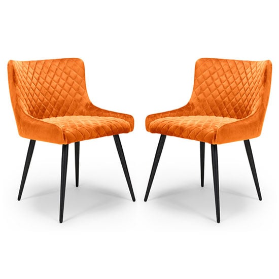 Product photograph of Malmo Burnt Orange Velvet Fabric Dining Chair In A Pair from Furniture in Fashion