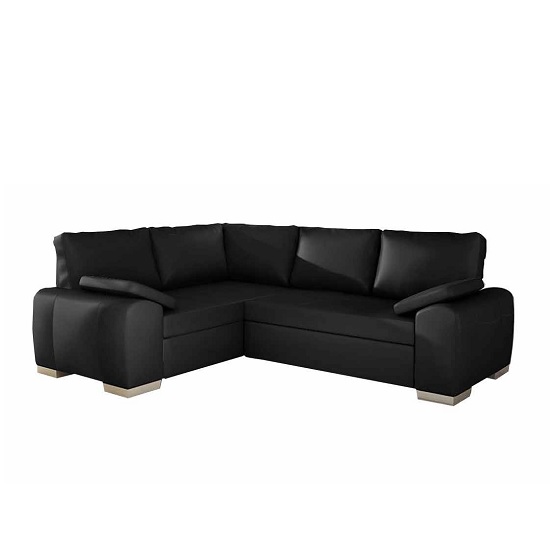 Martino Corner Sofa Bed In Black Faux Leather With Chrome