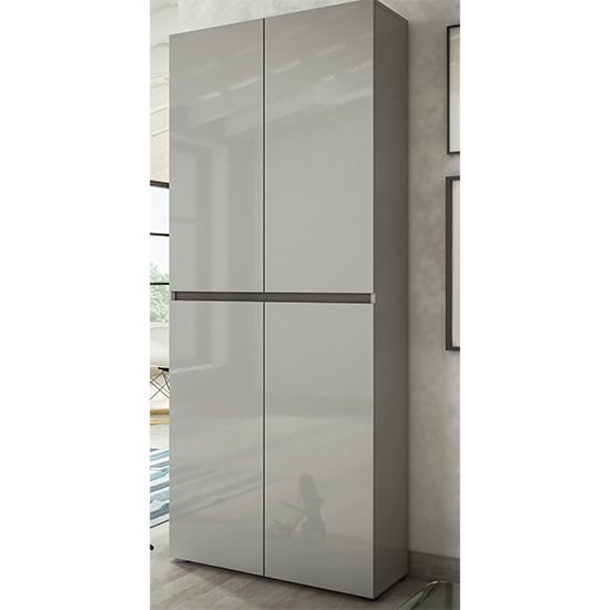 Maestro High Gloss Shoe Cabinet Tall 4 Doors 10 Shelves In Grey