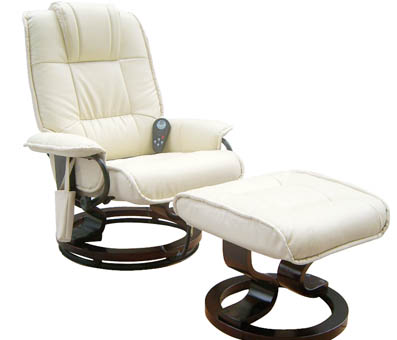 Cream Faux Leather Massage Chair and Stool