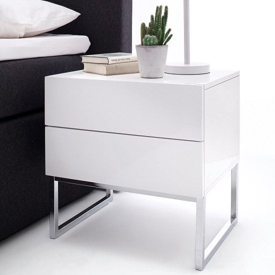 Strada High Gloss Bedside Cabinet With 2 Drawers In White