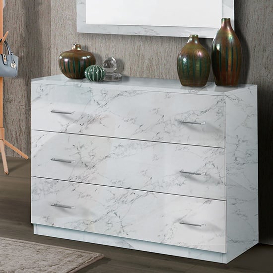 Product photograph of Mayon Wooden Chest Of Drawers In White Marble Effect from Furniture in Fashion