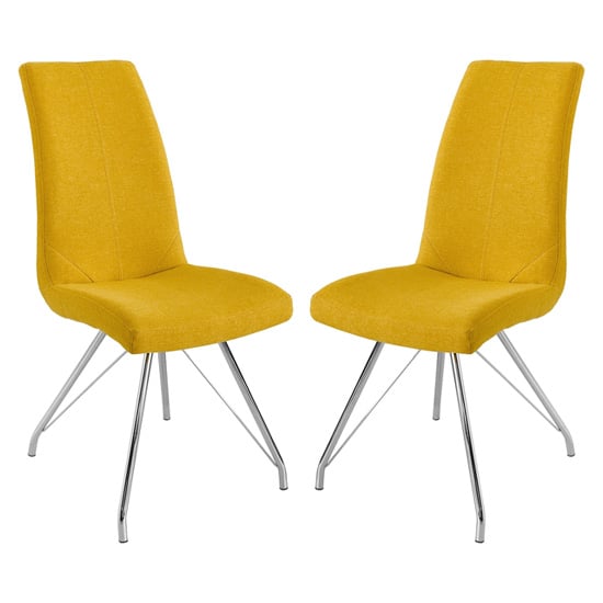 Product photograph of Mekbuda Yellow Fabric Upholstered Dining Chair In Pair from Furniture in Fashion
