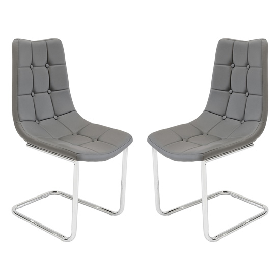 Product photograph of Mintaka Grey Faux Leather Dining Chairs In Pair from Furniture in Fashion