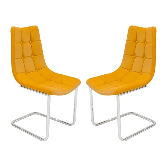 Product photograph of Mintaka Mustard Yellow Faux Leather Dining Chairs In Pair from Furniture in Fashion