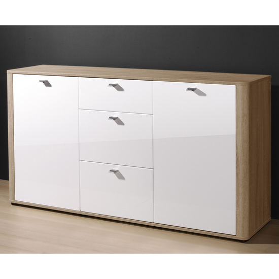Monza Gloss White/Oak Modern Sideboard, 2141-157