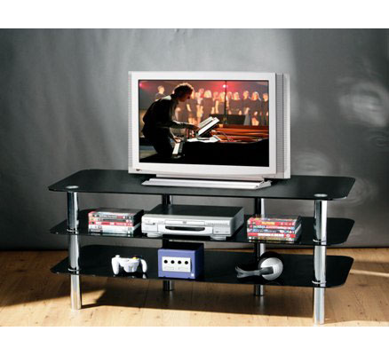 Tier Black Glass TV Stand With Chrome Legs