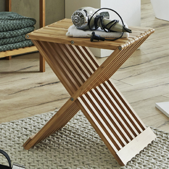Product photograph of Monica Wooden Folding Stool In Natural from Furniture in Fashion