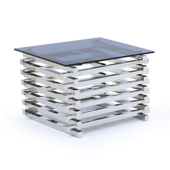 Product photograph of Moritz Tinted Glass Top Square End Table With Steel Base from Furniture in Fashion