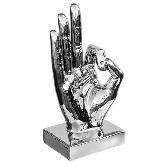 Product photograph of Wendy Modern Large Ok Hand Sign Cermamic Sculpture In Silver from Furniture in Fashion