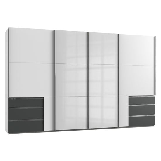 Product photograph of Moyd Mirrored Sliding Wide Wardrobe In White Graphite 4 Doors from Furniture in Fashion