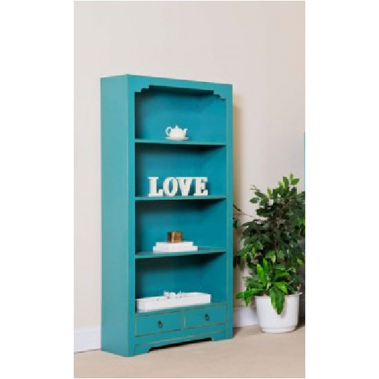 Anji 2 Drawer Tall Bookcase in Teal