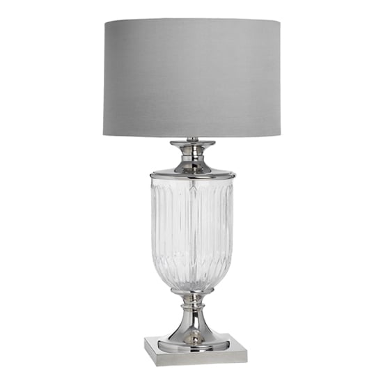 Product photograph of Narnia Mirrored Table Lamp In Silver With Grey Shade from Furniture in Fashion