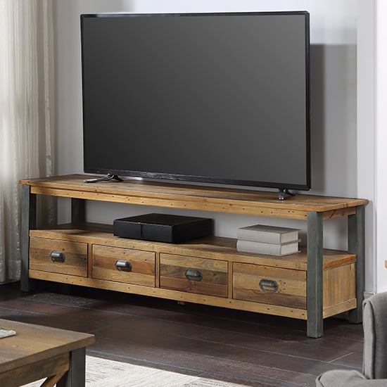 Product photograph of Nebura Wooden Tv Stand In Reclaimed Wood With 4 Drawers from Furniture in Fashion