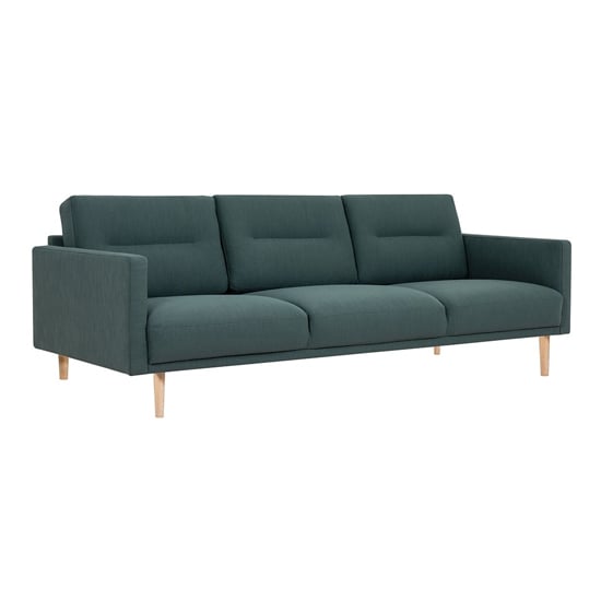 Product photograph of Nexa Fabric 3 Seater Sofa In Dark Green With Oak Legs from Furniture in Fashion