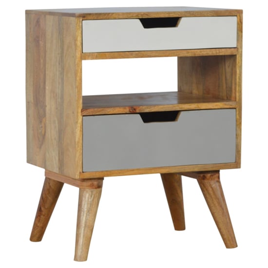 Product photograph of Nobly Wooden Cut Out Bedside Cabinet In Grey And White from Furniture in Fashion