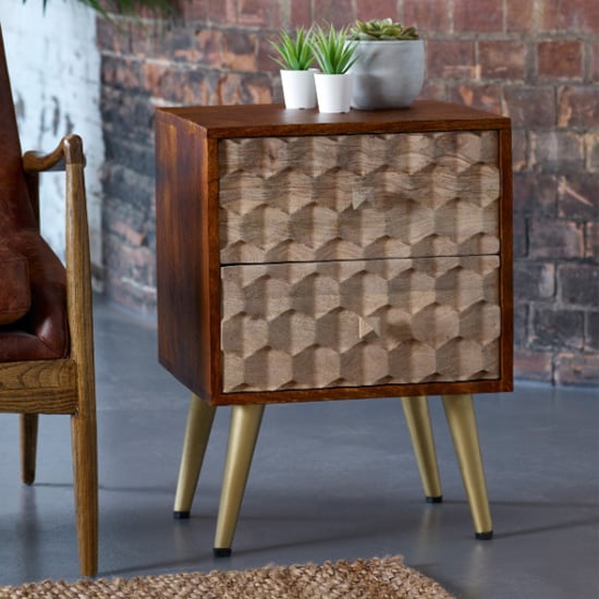Product photograph of Nosid Wooden Side Table In Dark Walnut With 2 Drawers from Furniture in Fashion