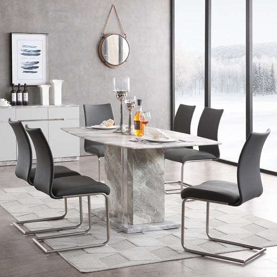 Product photograph of Nouvaro Marble Top Dining Table In Grey Paper With 4 Chairs from Furniture in Fashion