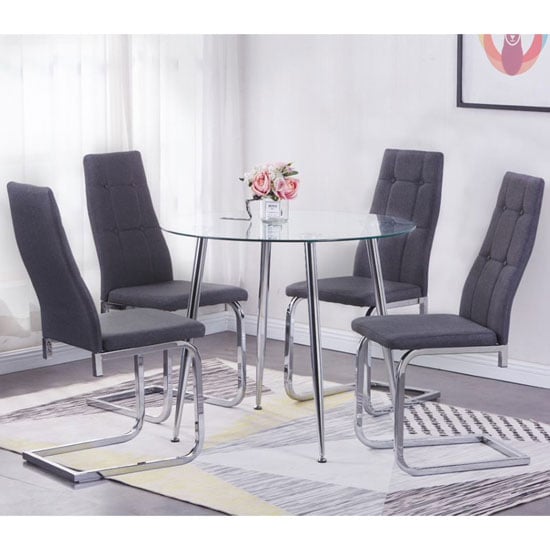 Product photograph of Nova Round Clear Glass Top Dining Table With 4 Chairs from Furniture in Fashion
