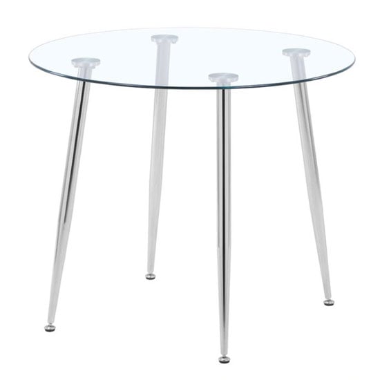 Product photograph of Nova Round Clear Glass Top Dining Table With Chrome Legs from Furniture in Fashion