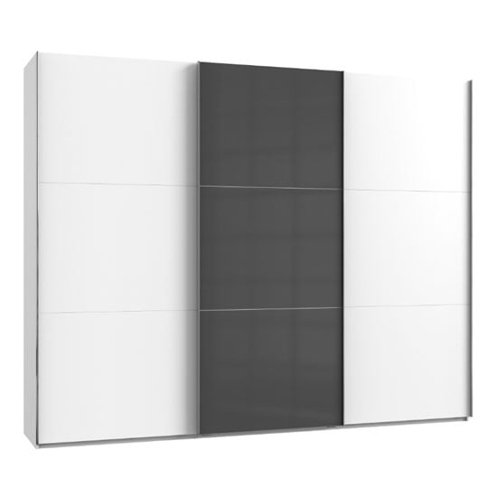 Product photograph of Noyd Mirrored Sliding Wardrobe In Grey And White 3 Doors from Furniture in Fashion