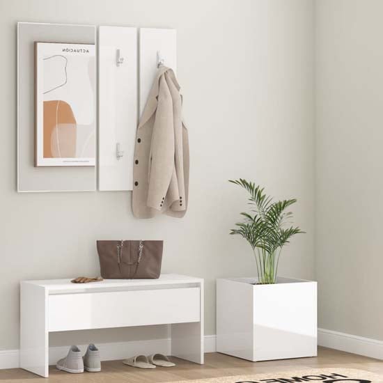 Nyon High Gloss Hallway Furniture Set In White