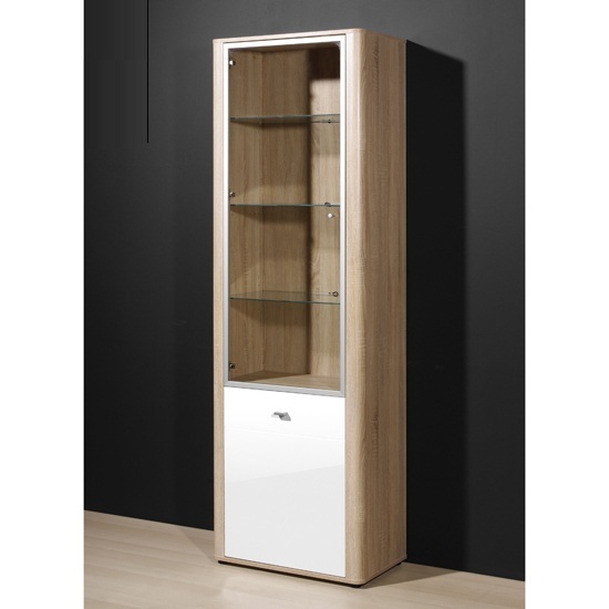 Monza Gloss White/Oak Illuminated Display Cabinet, 2140-157