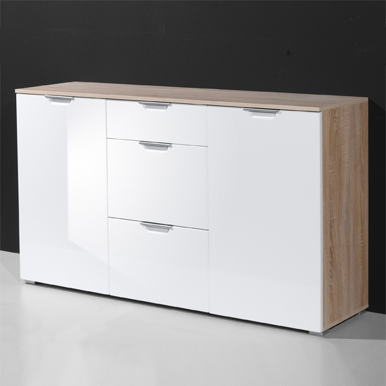 Eva Modern Sideboard In Gloss White And Canadian Oak With 2