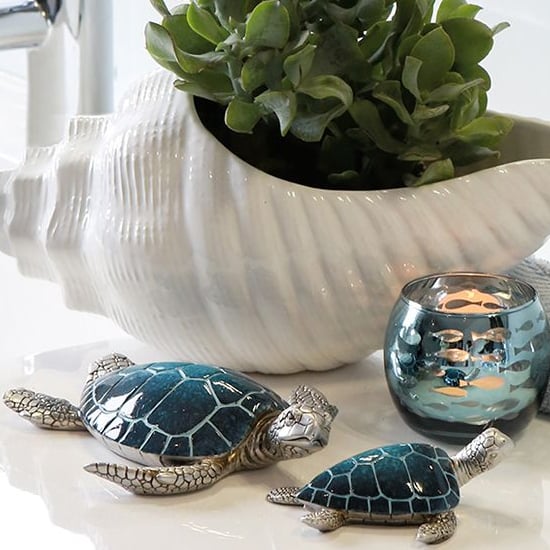 Ocala Polyresin Turtle Josie Sculpture In Blue And Silver