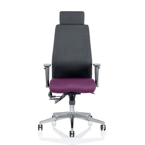 Product photograph of Onyx Black Back Headrest Office Chair With Tansy Purple Seat from Furniture in Fashion