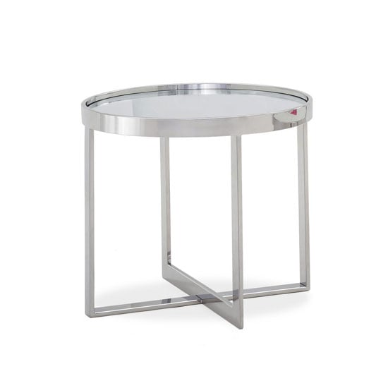Product photograph of Orla Glass Top End Table In Clear With Polished Steel Base from Furniture in Fashion