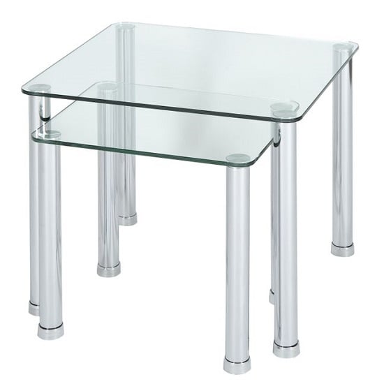 Logan Set of 3 Nesting Tables In Clear Bent Glass 27059 Furn
