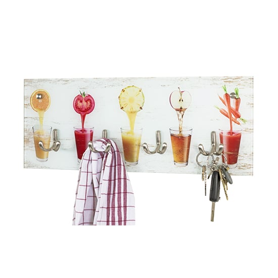 Product photograph of Palos Glass Wall Hung 4 Hooks Coat Rack In Fruit Glasses Print from Furniture in Fashion