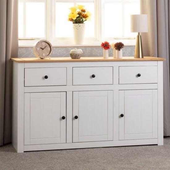 Pavia Sideboard 3 Doors 3 Drawers In White And Natural Wax