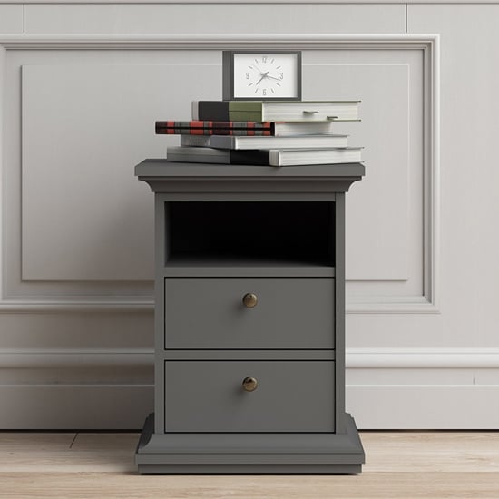 Product photograph of Paroya Wooden 2 Drawers Bedside Cabinet In Matt Grey from Furniture in Fashion