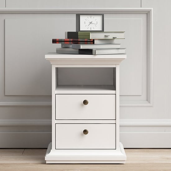 Product photograph of Paroya Wooden 2 Drawers Bedside Cabinet In White from Furniture in Fashion