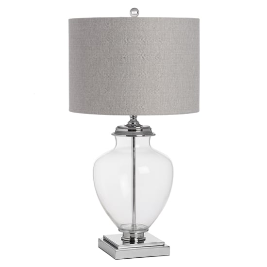 Product photograph of Peoria Mirrored Table Lamp In Silver With Grey Shade from Furniture in Fashion