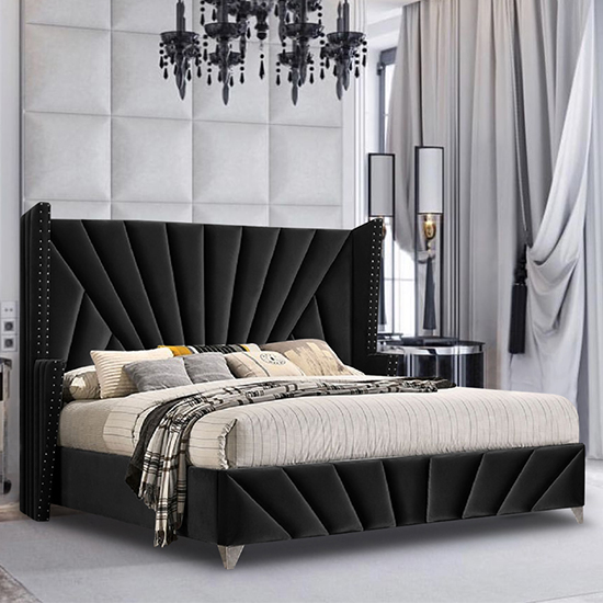 Product photograph of Pikeville Plush Velvet King Size Bed In Black from Furniture in Fashion