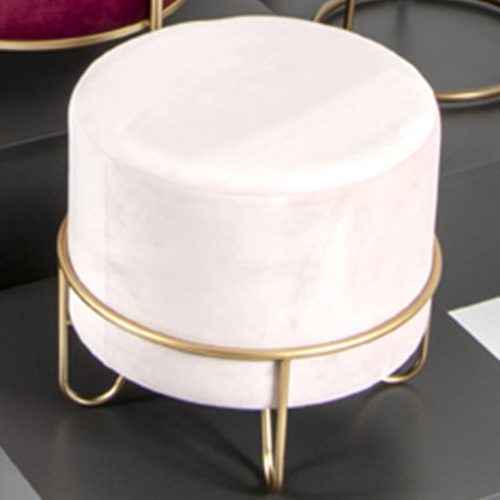 Product photograph of Plano Round Fabric Stool In Cream With Gold Metal Base from Furniture in Fashion