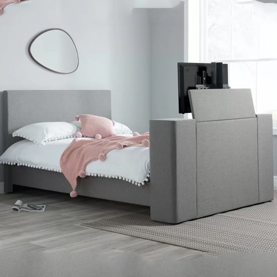 Plazas Fabric King Size TV Bed In Grey